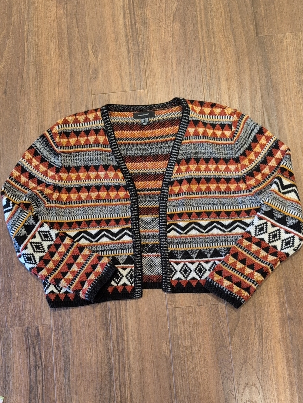 Heavy Knit Cardigan Multicolor Fair Isle Tribal Knit Pattern Sweater